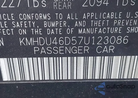 2007 Hyundai Elantra Gls/Limited/Se from USA, damaged, VIN KMHDU46D57U123086